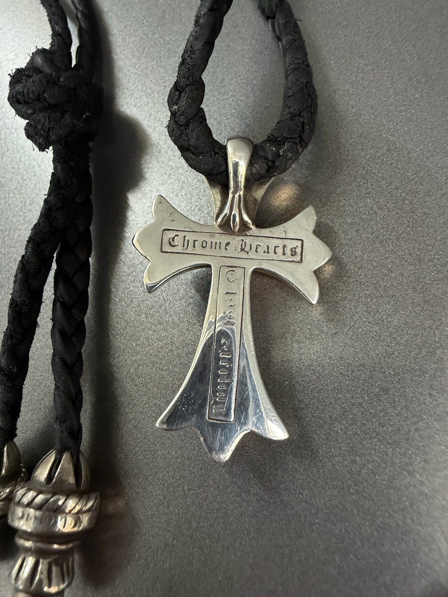 Chrome Hearts Cross Pendant Leather Braided Necklace