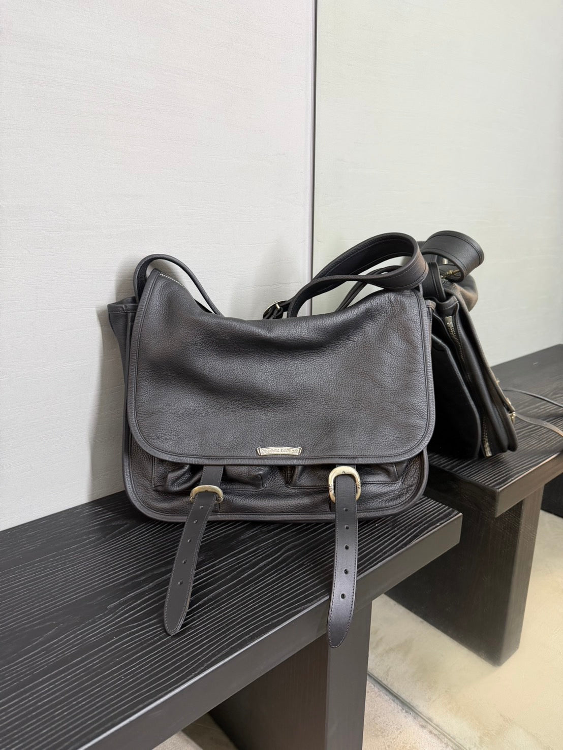 Chrome Hearts Leather Messenger Crossbody Bag