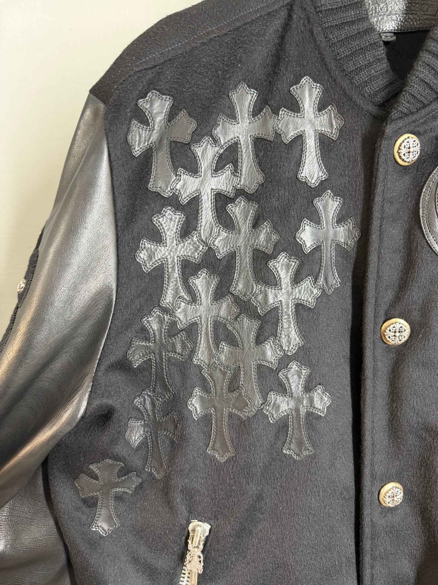 Chrome Hearts Letterman Leather Cross Patch Varsity Jacket