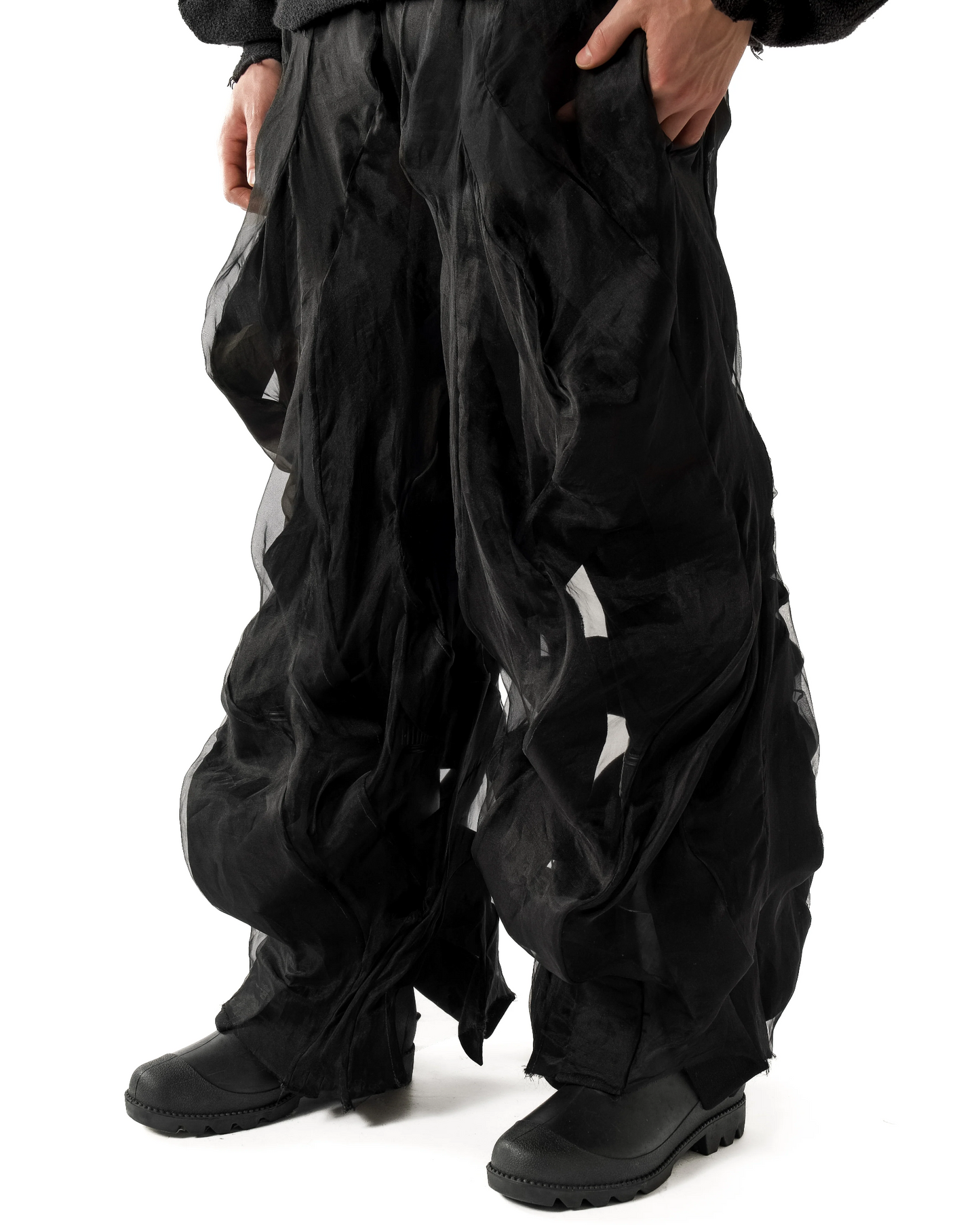 JAS black Reversible Sheer Post Human Pants