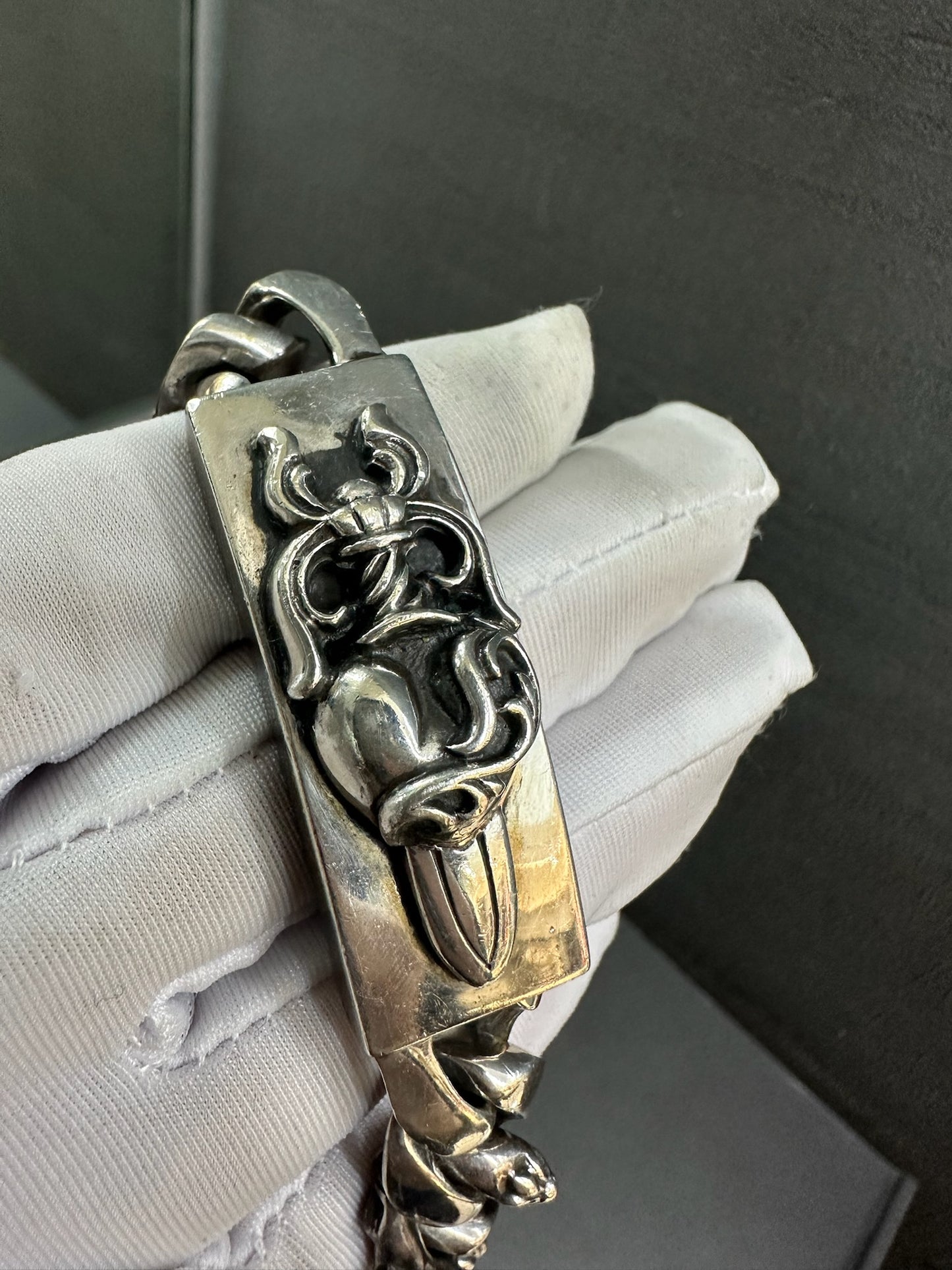 Chrome Hearts Dagger Hearts Fancy Link Double ID Bracelet