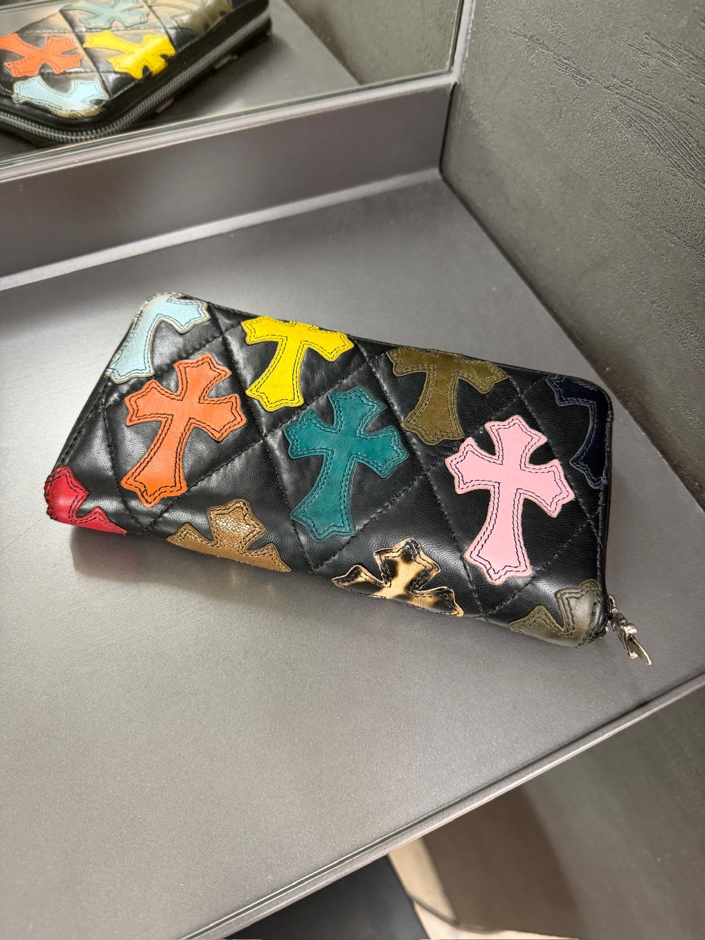 Chrome Hearts Multi-color Leather Cross Patch Zip Wallet