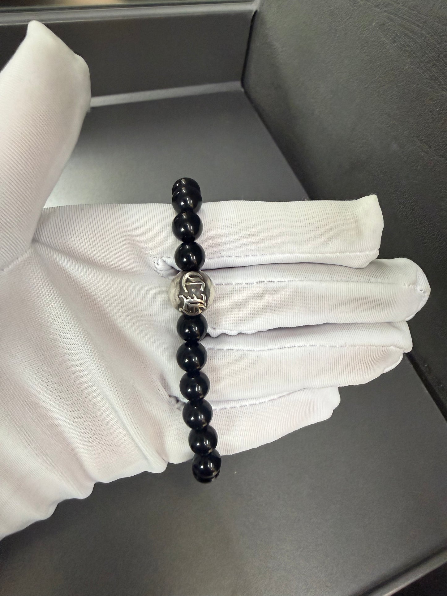 Chrome Hearts Black Stones Cross Ball Bracelet 8mm