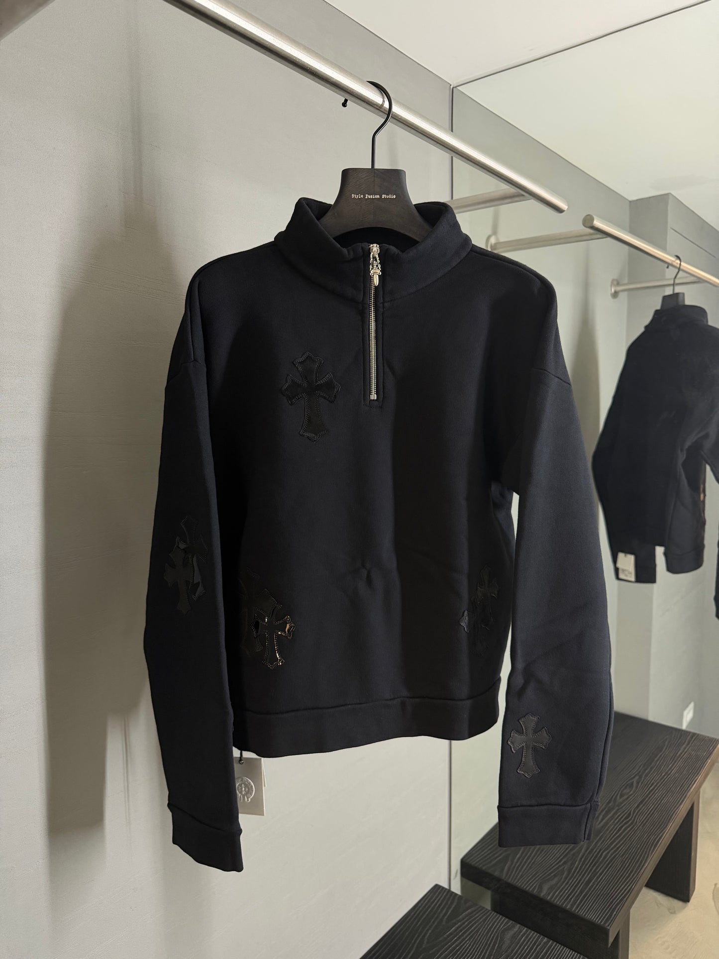 Chrome Hearts Leather/Patent  Cross Patch Half-Zip