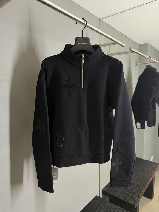 Chrome Hearts Leather/Patent  Cross Patch Half-Zip