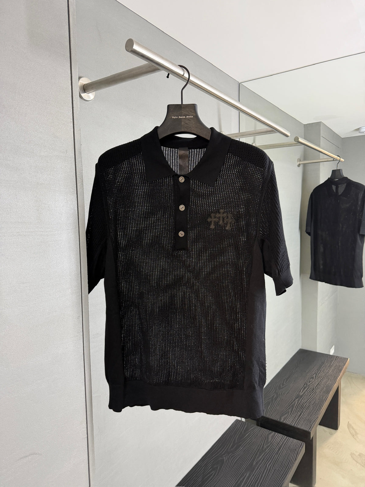 Chrome Hearts Cross Patch Mesh Polo Shirt