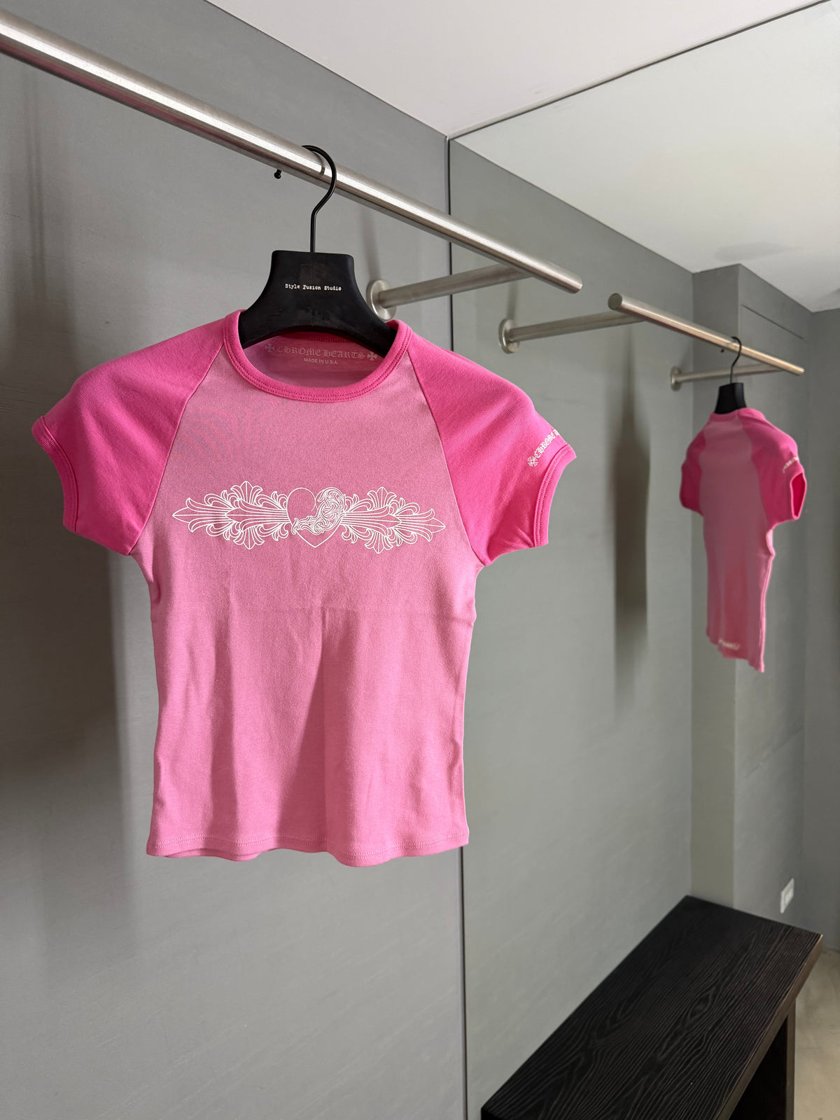Chrome Hearts Pink Vine Heart Baby Tee