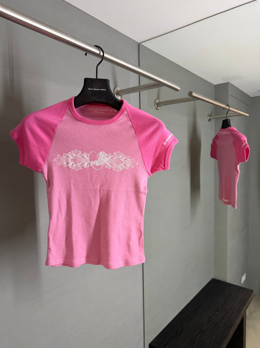 Chrome Hearts Pink Vine Heart Baby Tee