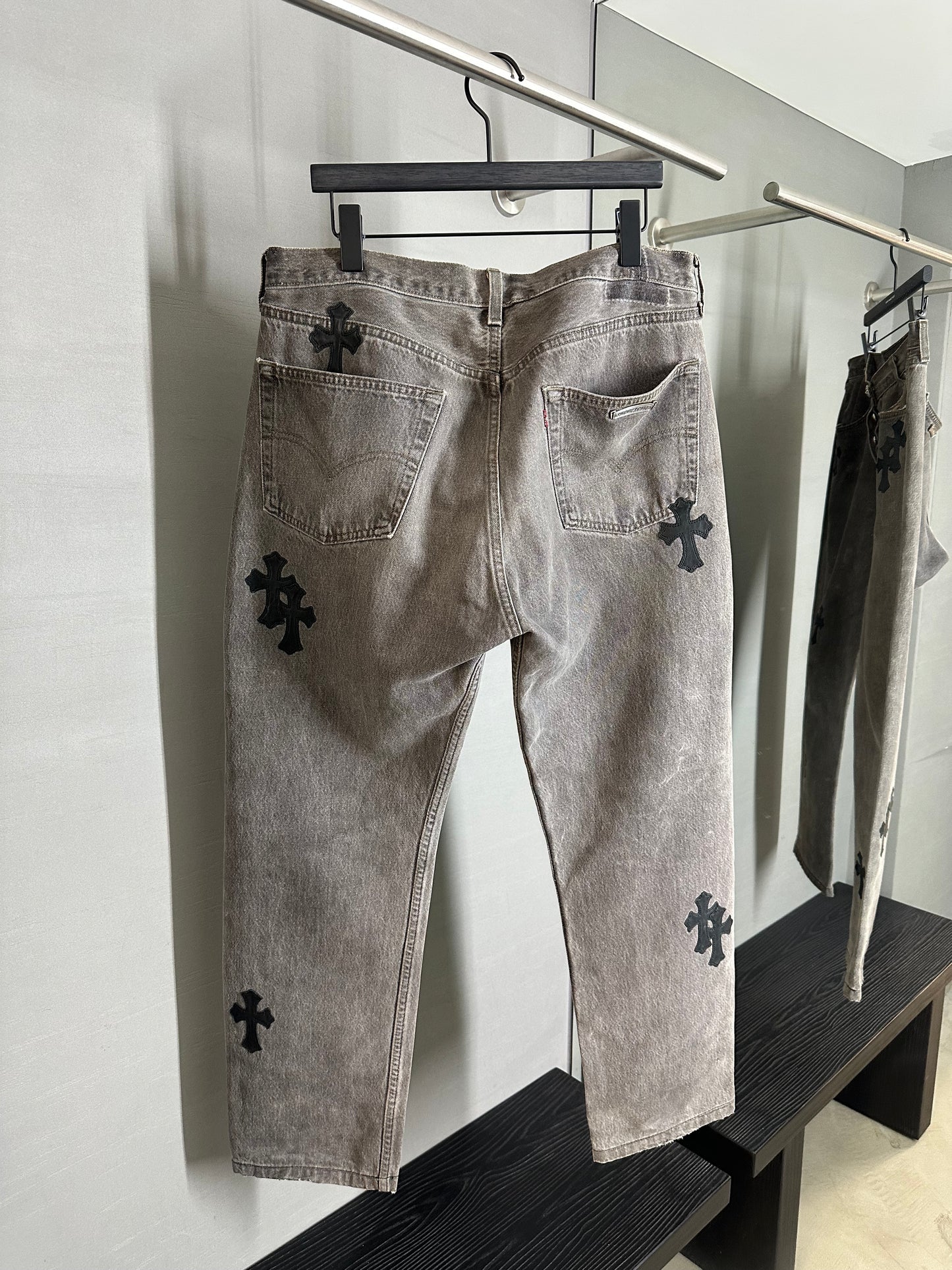 Chrome Hearts Leather Patched 501 Levis Jeans