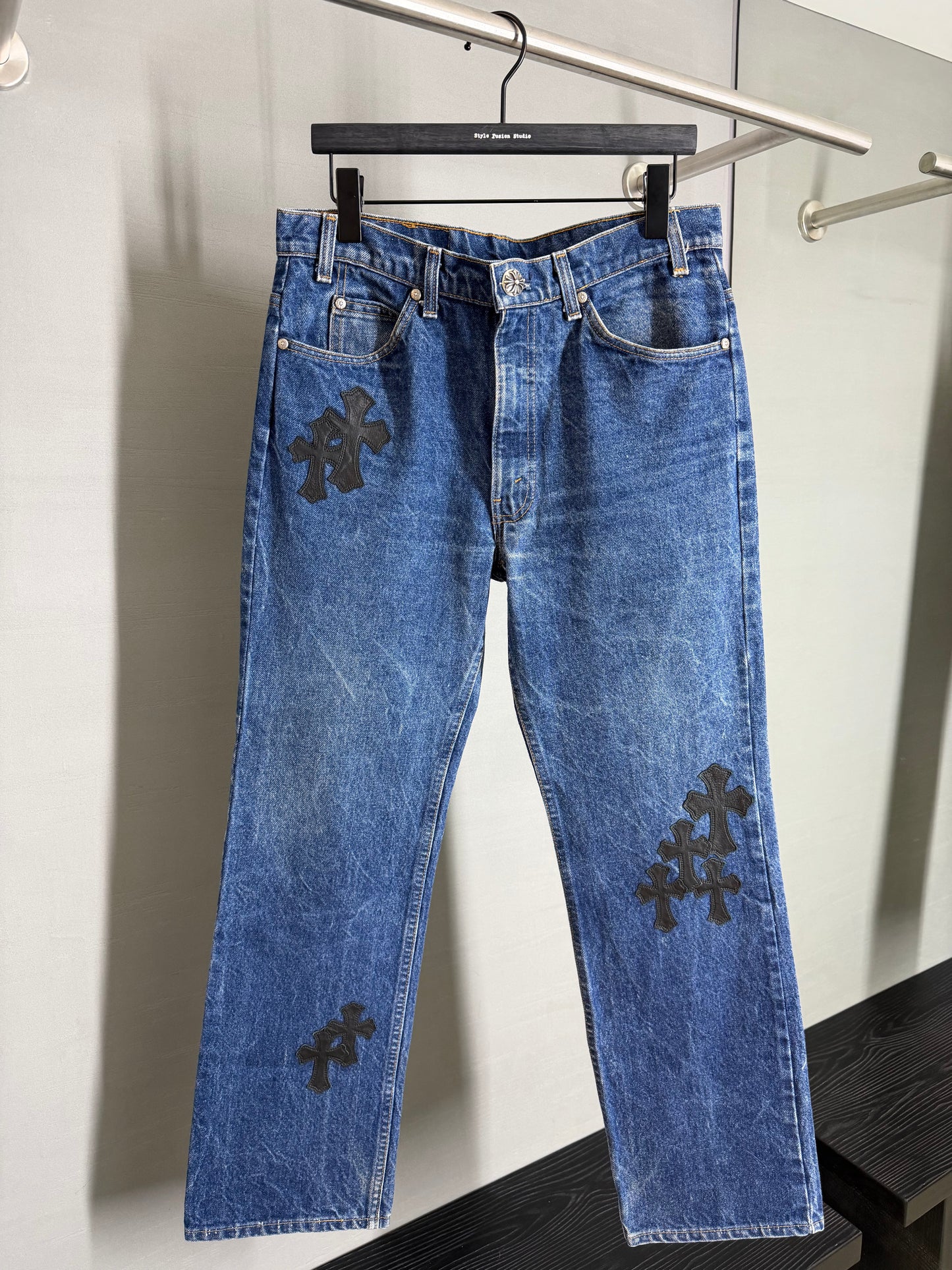 Chrome Hearts Leather Cross Patch 517 Jeans
