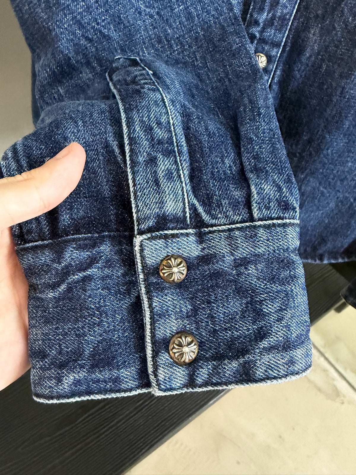 Chrome Hearts Denim Embroidered Cross Patch Shirt
