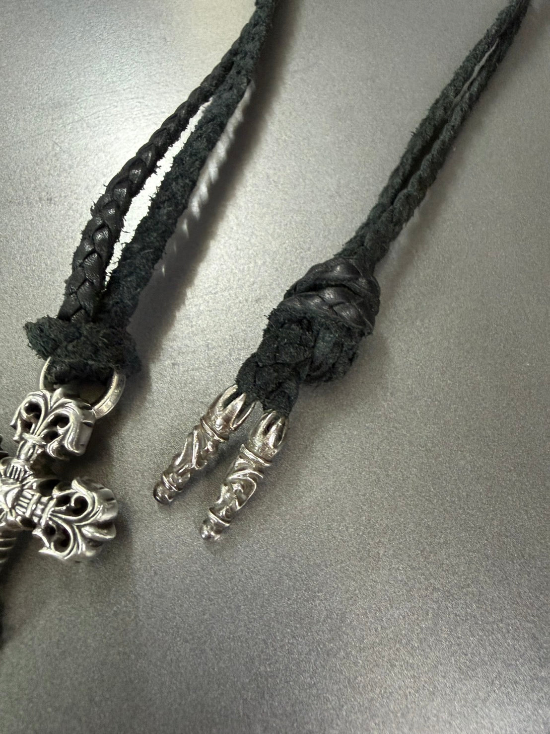 Chrome Hearts Leather Braided Filigree Necklace