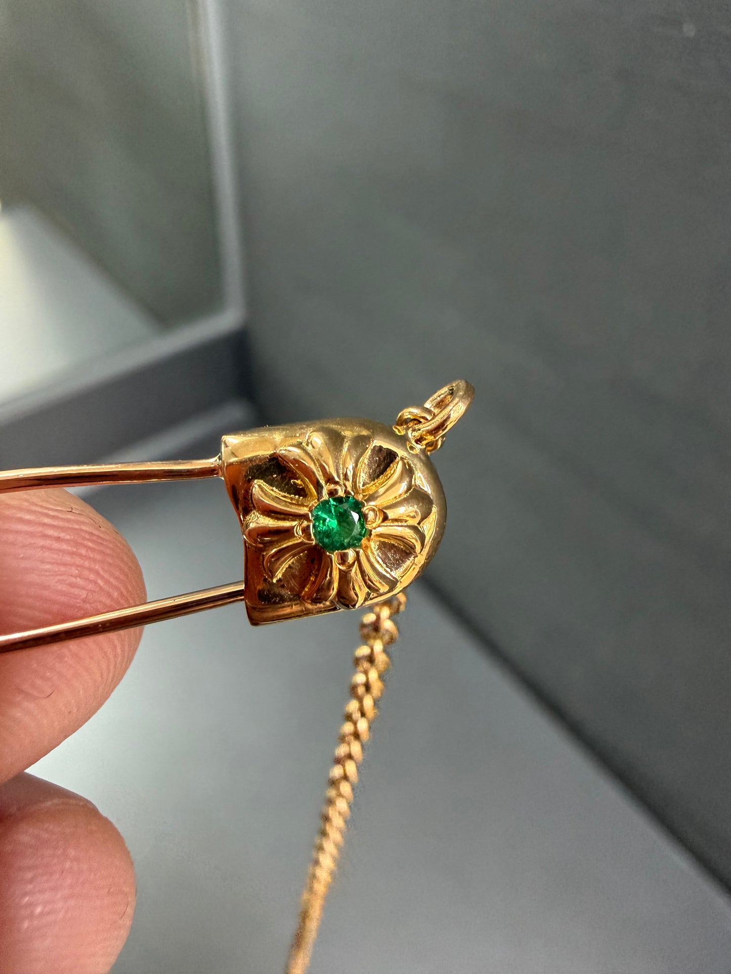 Chrome Hearts 22k Emerald Safety Pin Necklace 45cm