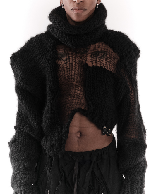 JAS Cropped Black Plexus Knit Sweater