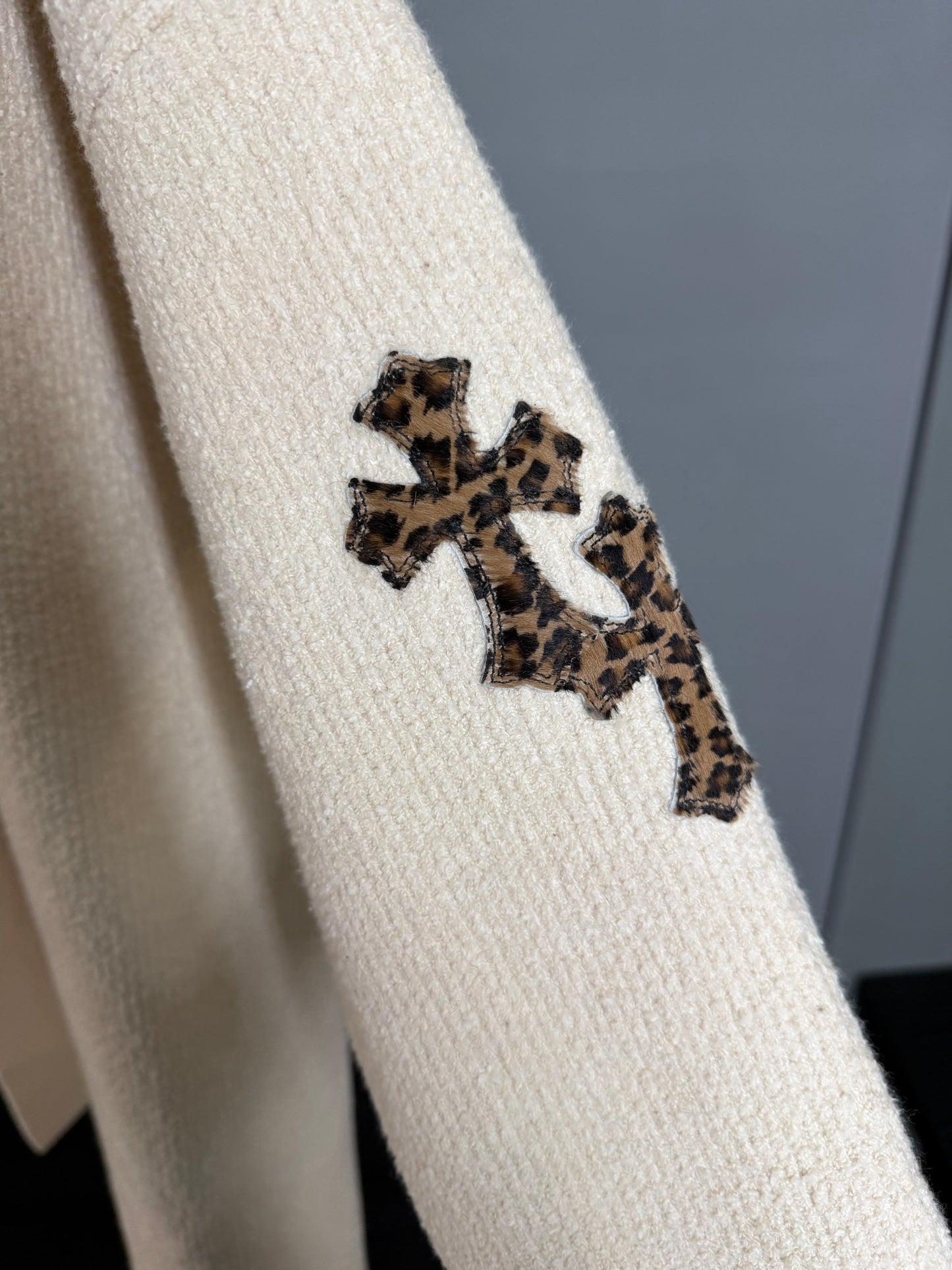 Chrome Hearts Leopard Cross Patch Cashmere Cardigan