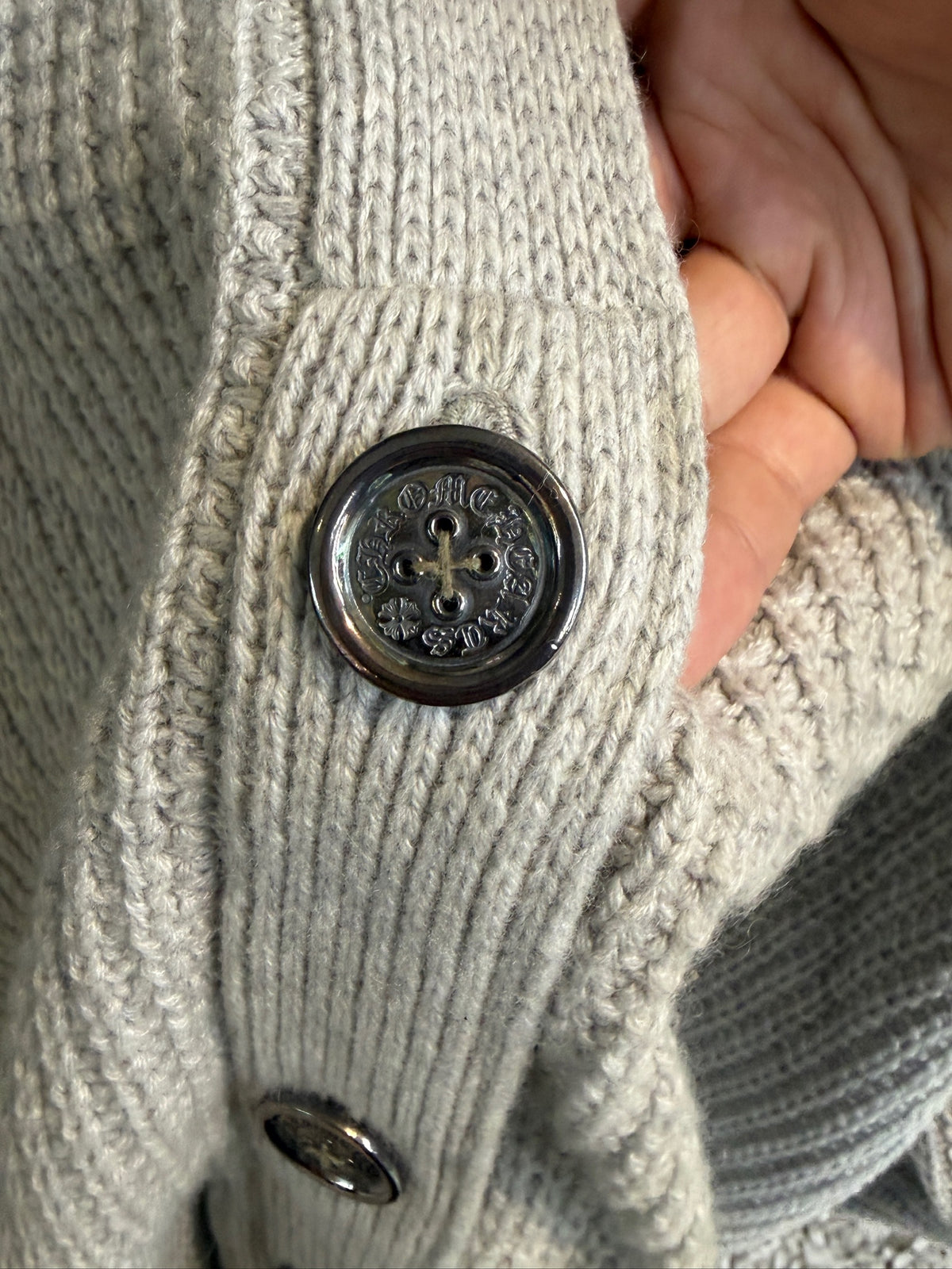 Chrome Hearts Cross Patch Grey Waffle Cashmere Cardigan