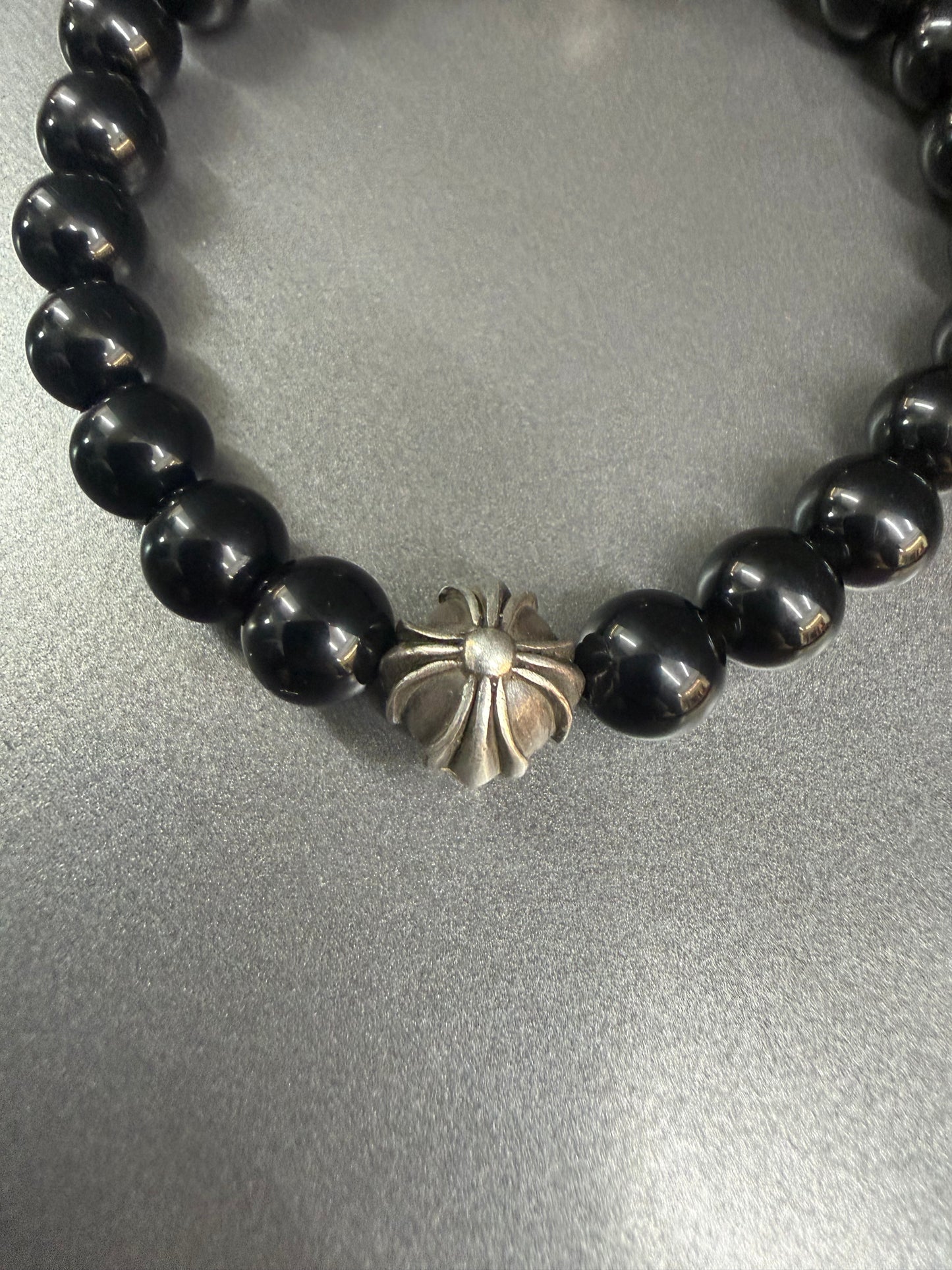 Chrome Hearts Black Stones Cross Ball Bracelet 8mm
