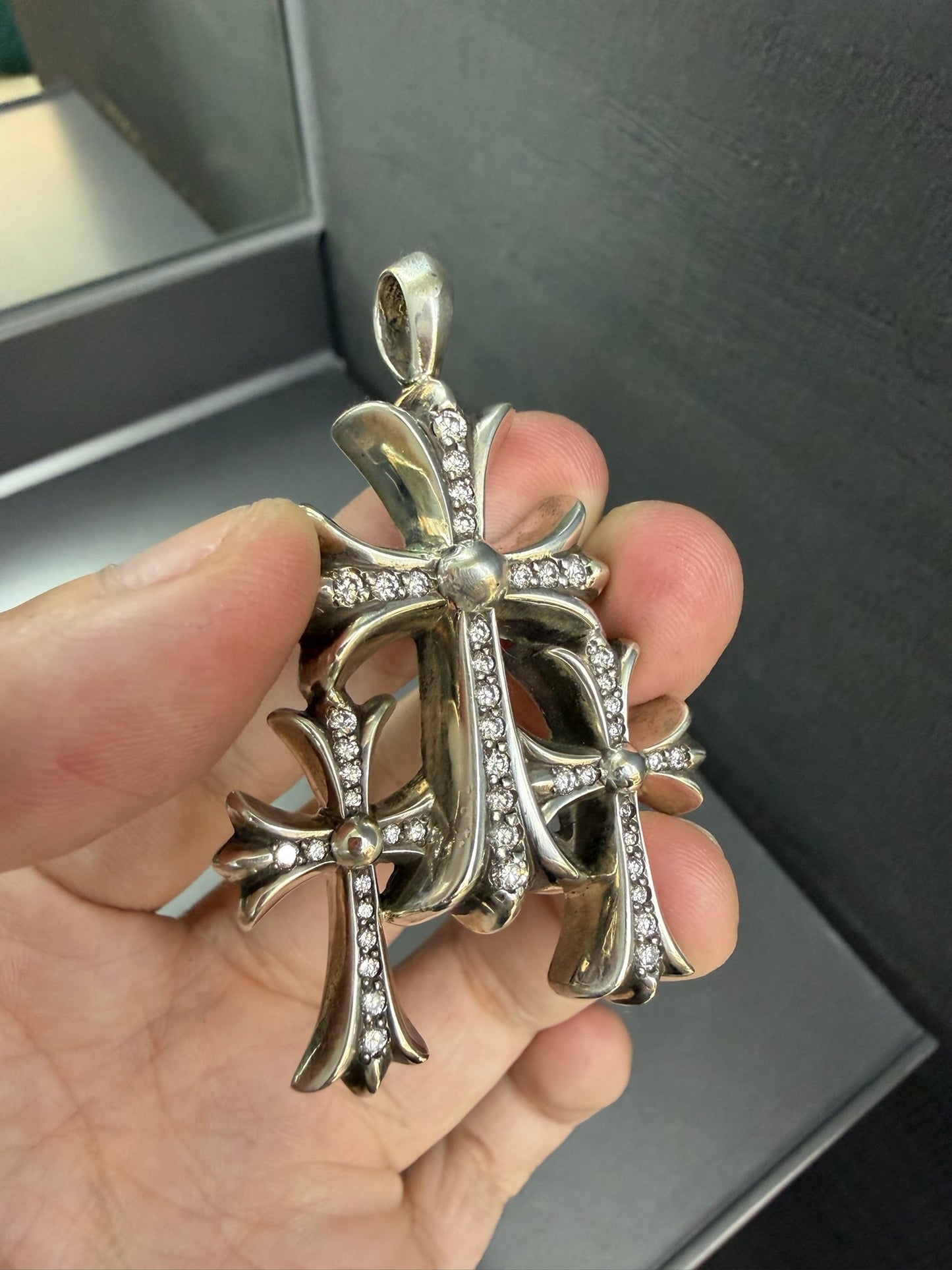 Chrome Hearts Triple Cross Ring with Diamonds