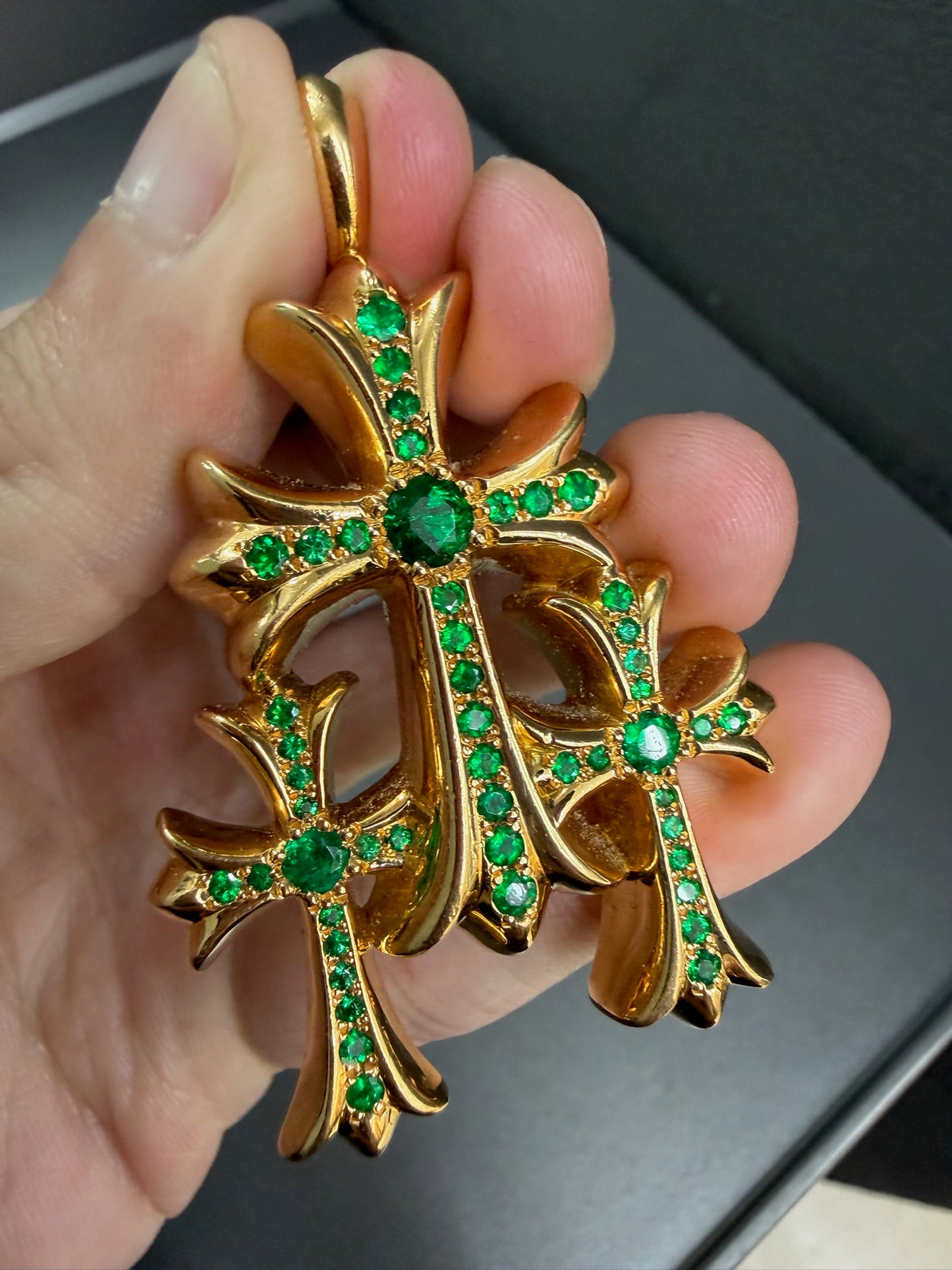 Chrome Hearts 22k Emerald Triple Cross Pendant