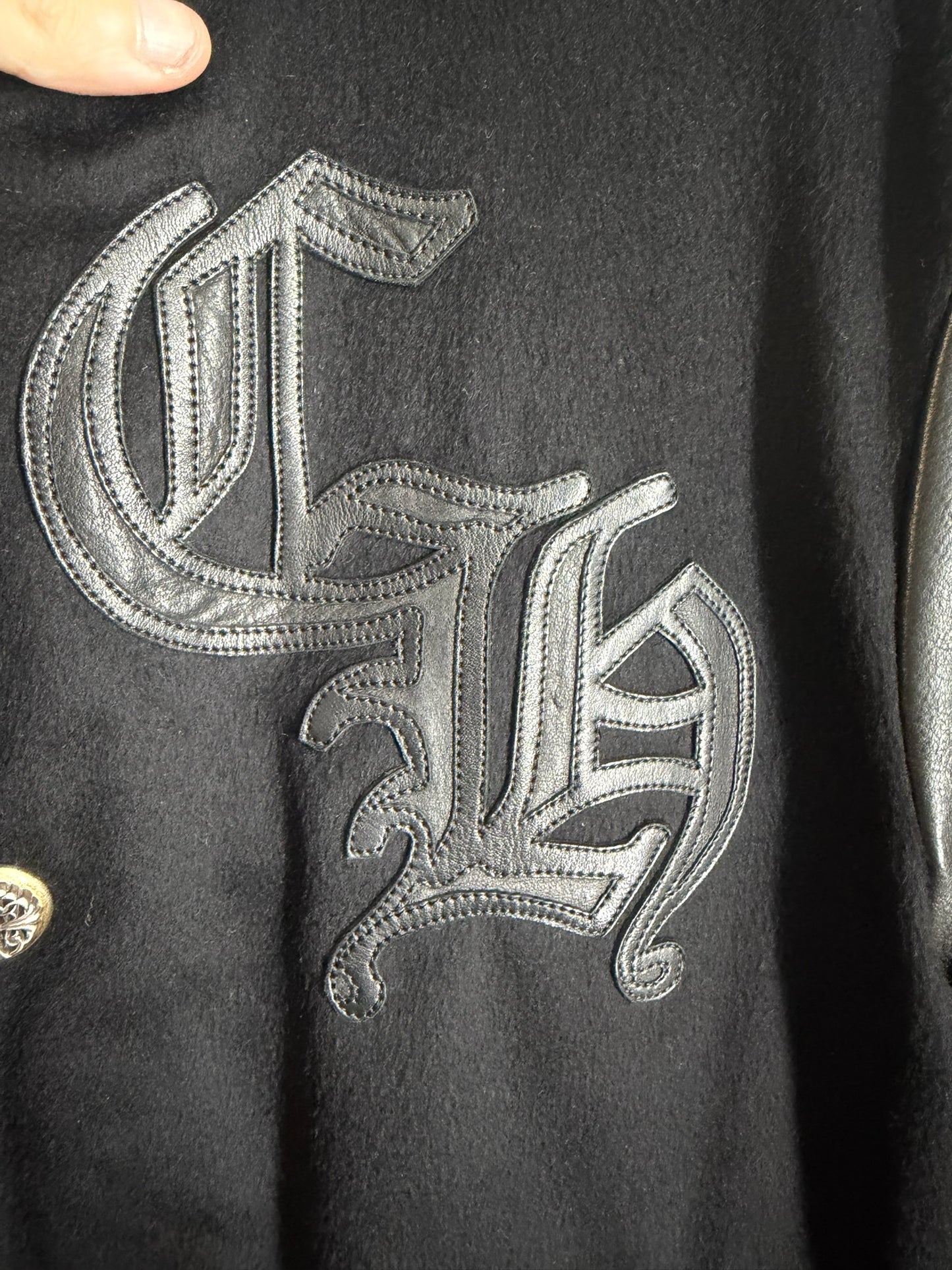 Chrome Hearts Letterman Leather Cross Patch Varsity Jacket