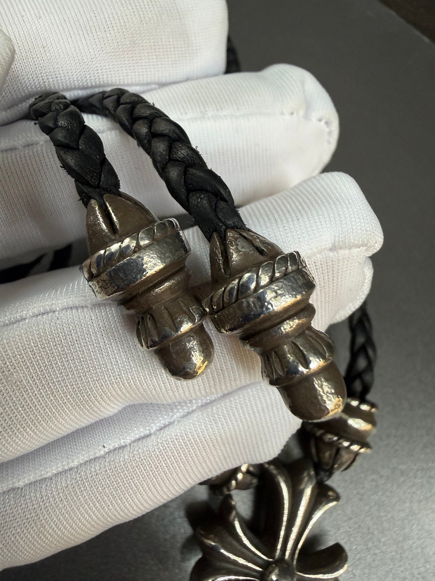 Chrome Hearts Cross Pendant Leather Braided Necklace