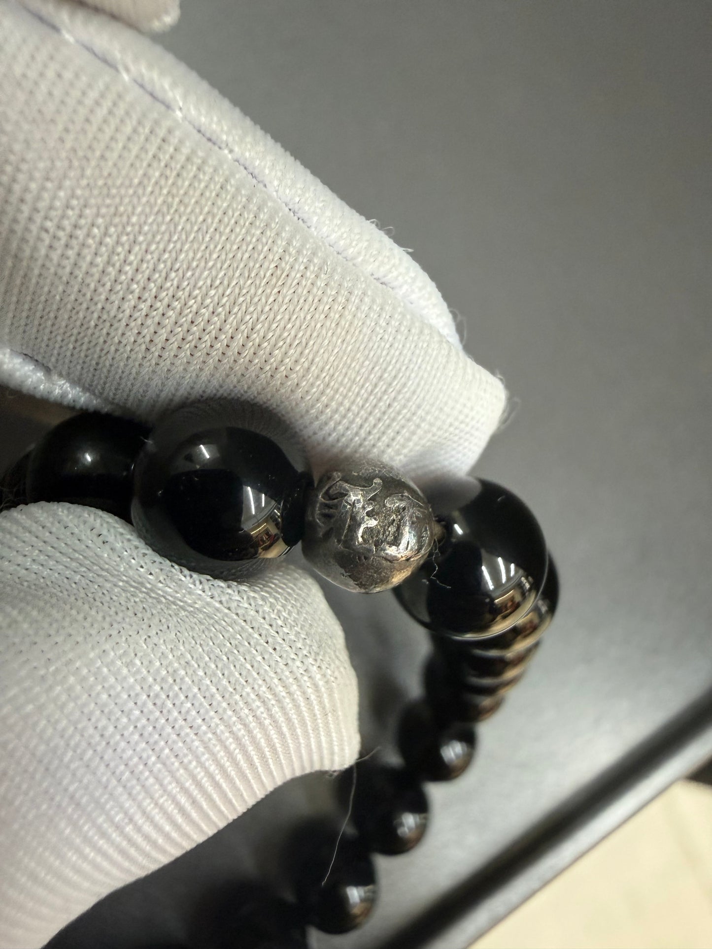 Chrome Hearts Black Stones Cross Ball Bracelet 8mm