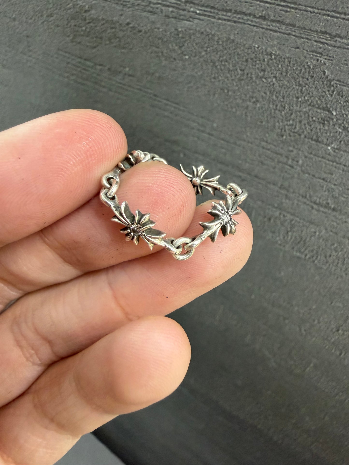 Chrome Hearts Tiny E Cross Ring with Diamonds
