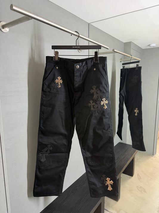 Chrome Hearts Leopard Leather Cross Patch Carpenter Pants