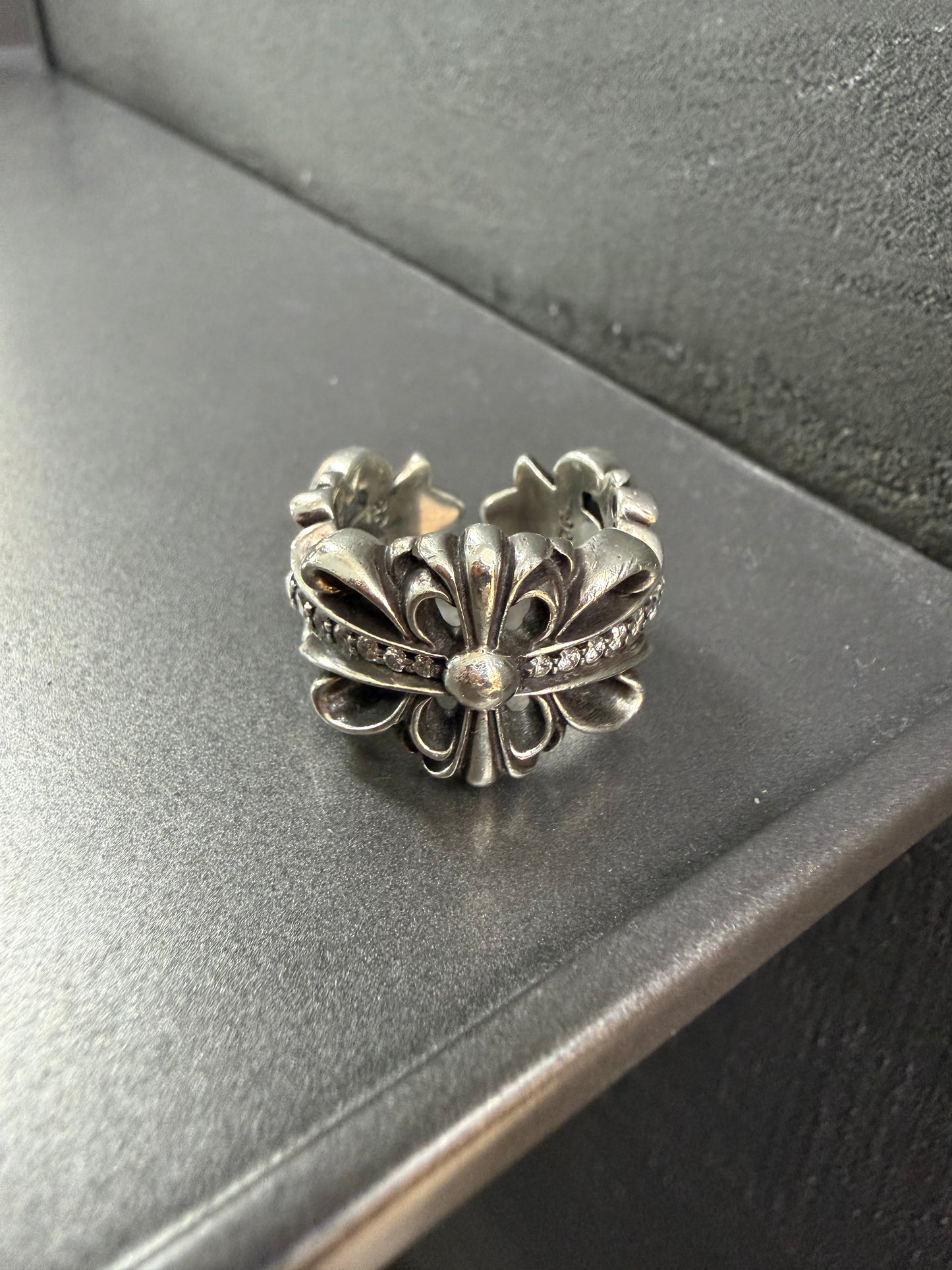Chrome Hearts Double Floral Cross Ring with Diamonds
