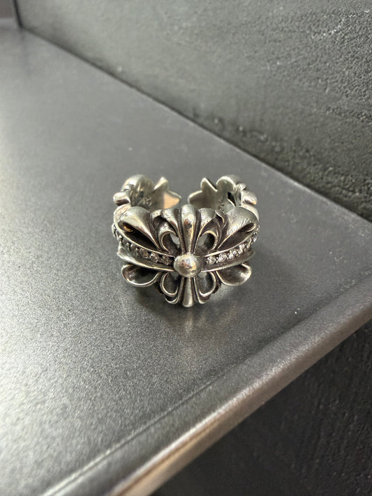 Chrome Hearts Double Floral Cross Ring with Diamonds