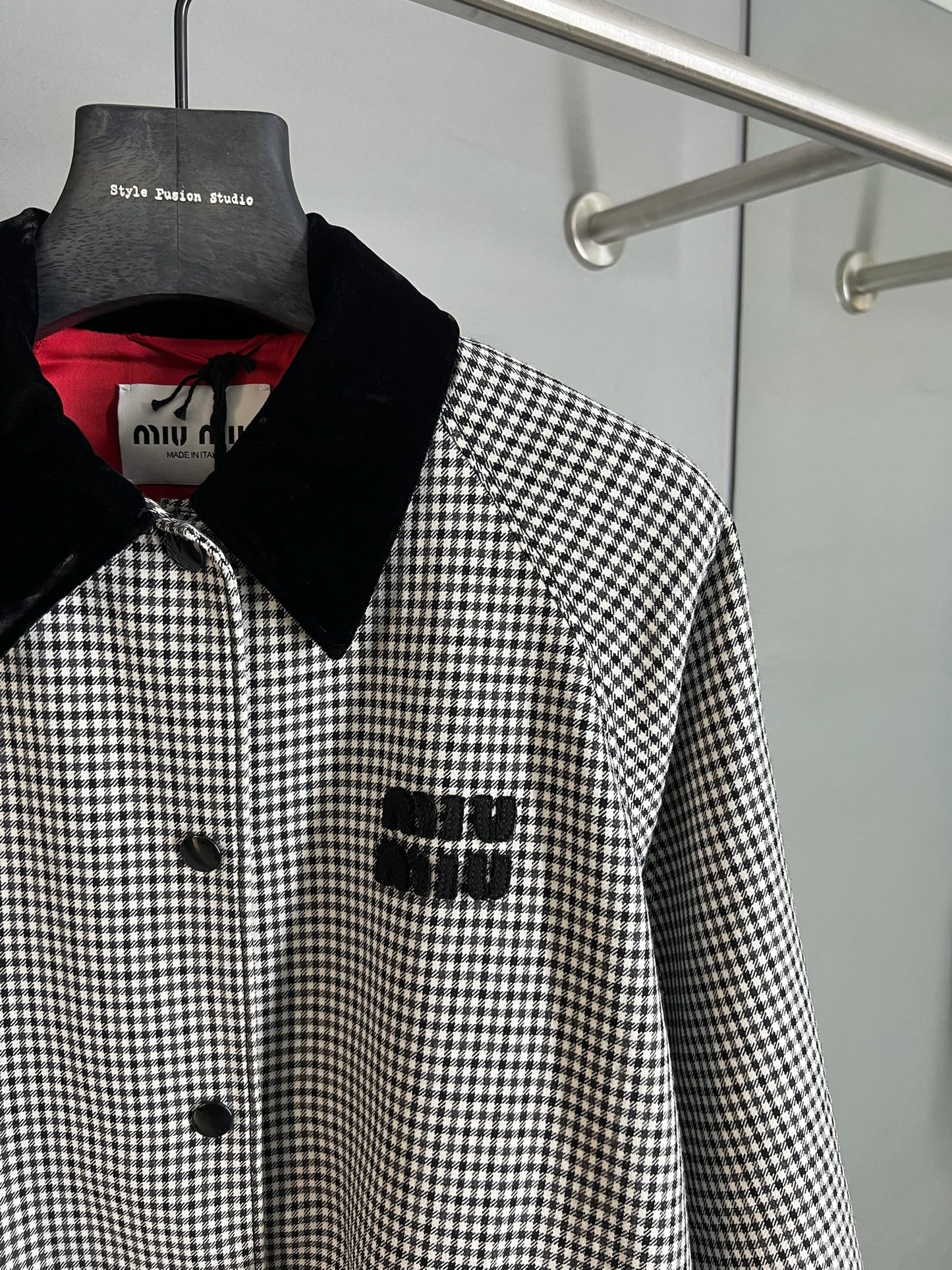 Miu Miu Houndstooth Embroidered Single-breasted Jacket