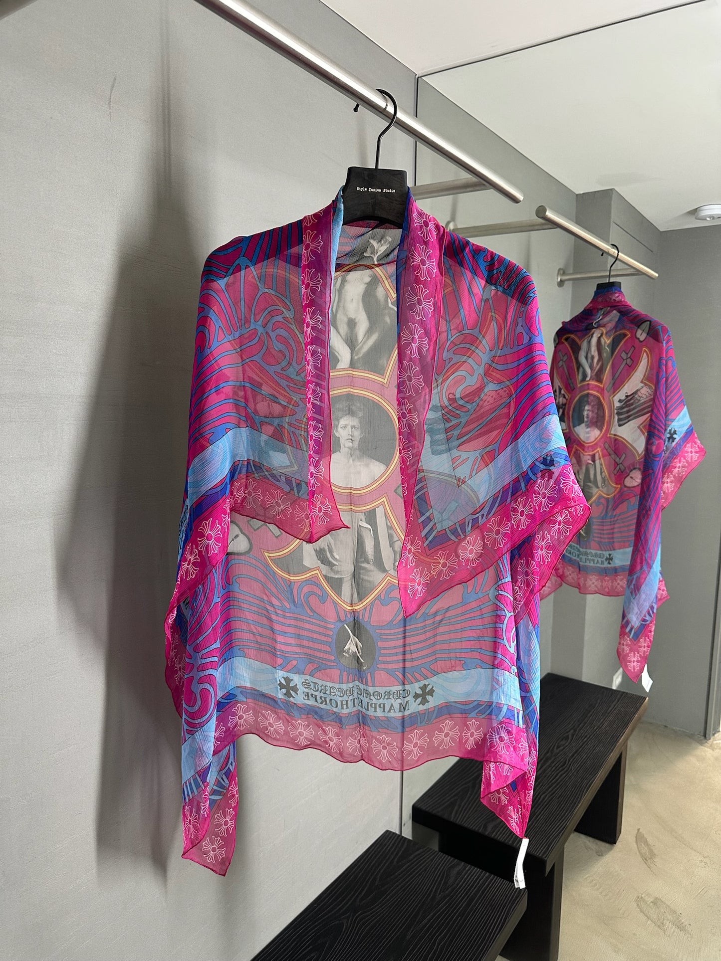 Chrome Hearts Robert Mapplethorpe Print Silk Scarf with Receipt