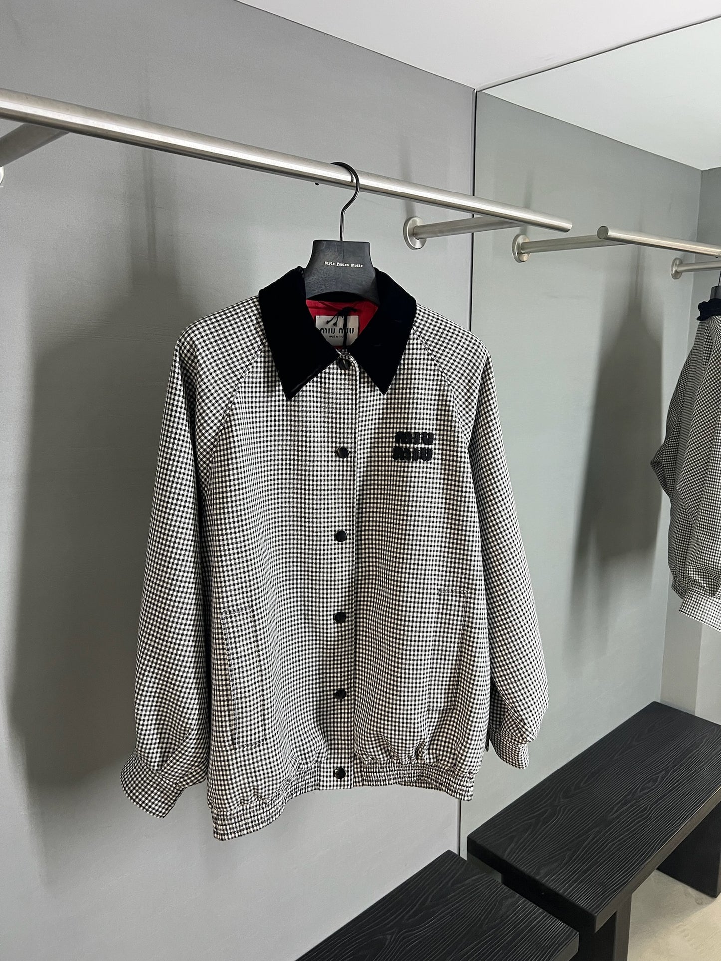 Miu Miu Houndstooth Embroidered Single-breasted Jacket