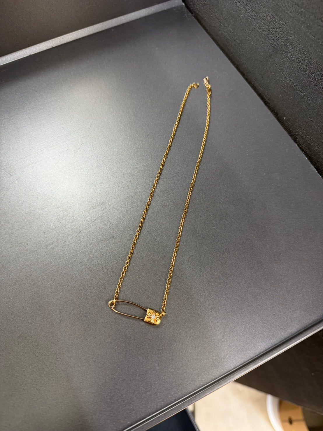 Chrome Hearts 22k Safety Pin Necklace with Diamond