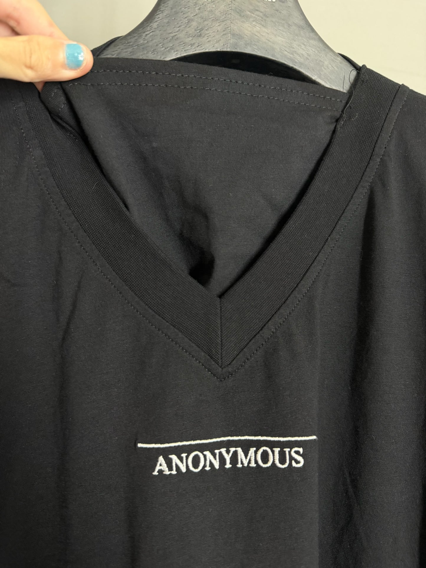 Anonymous Club Embroidered V-Neck Balaclava T-Shirt