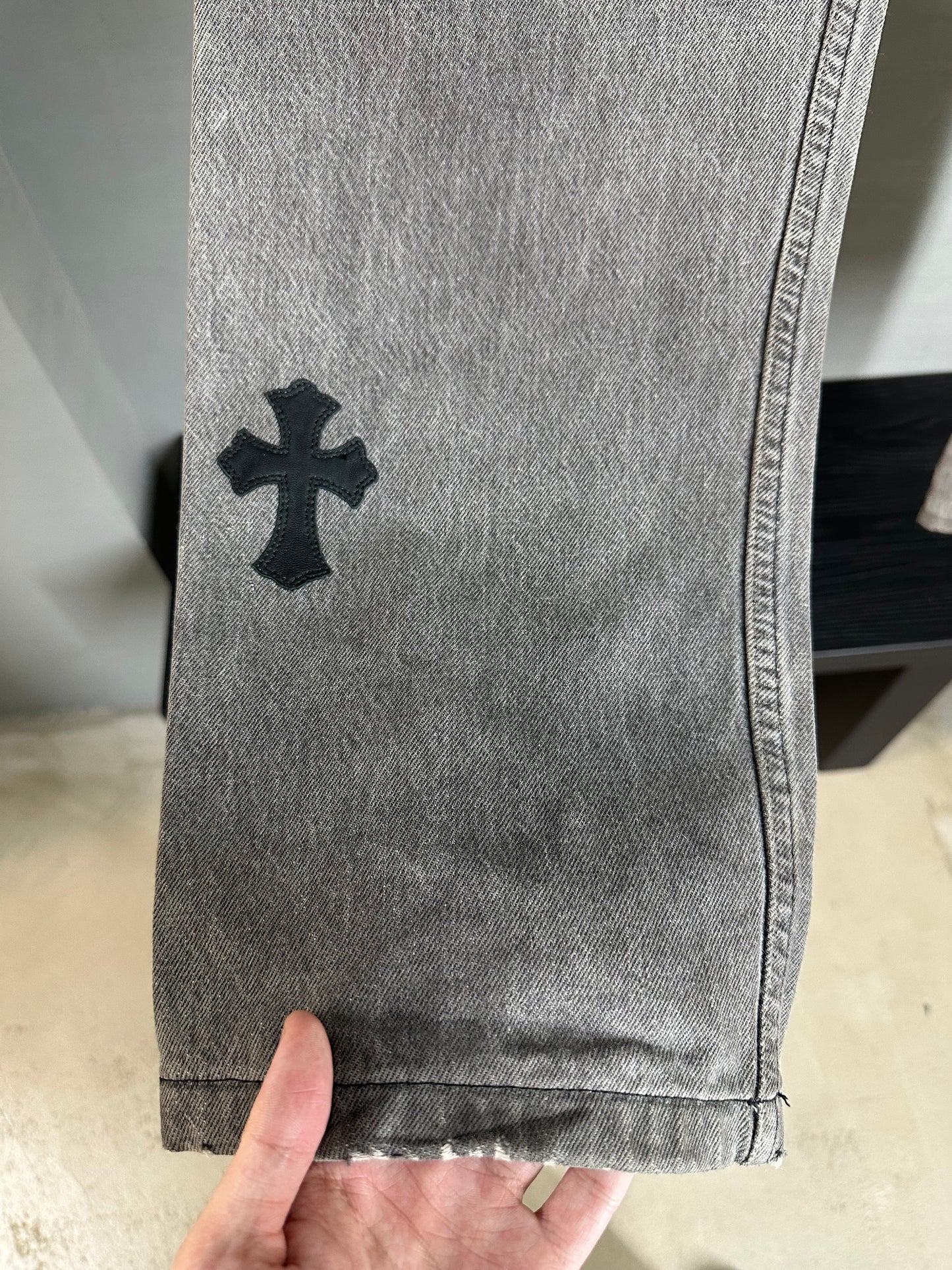 Chrome Hearts Leather Patched 501 Levis Jeans
