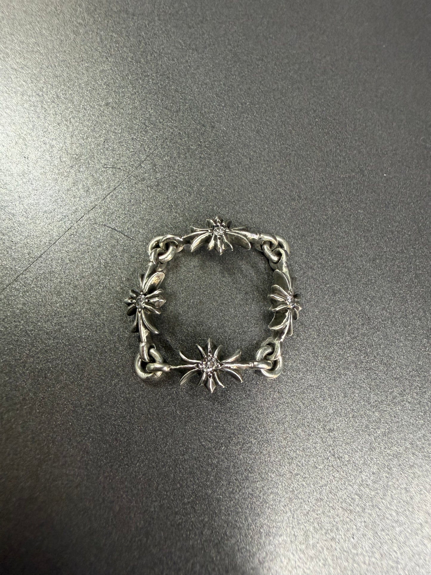 Chrome Hearts Tiny E Cross Ring with Diamonds