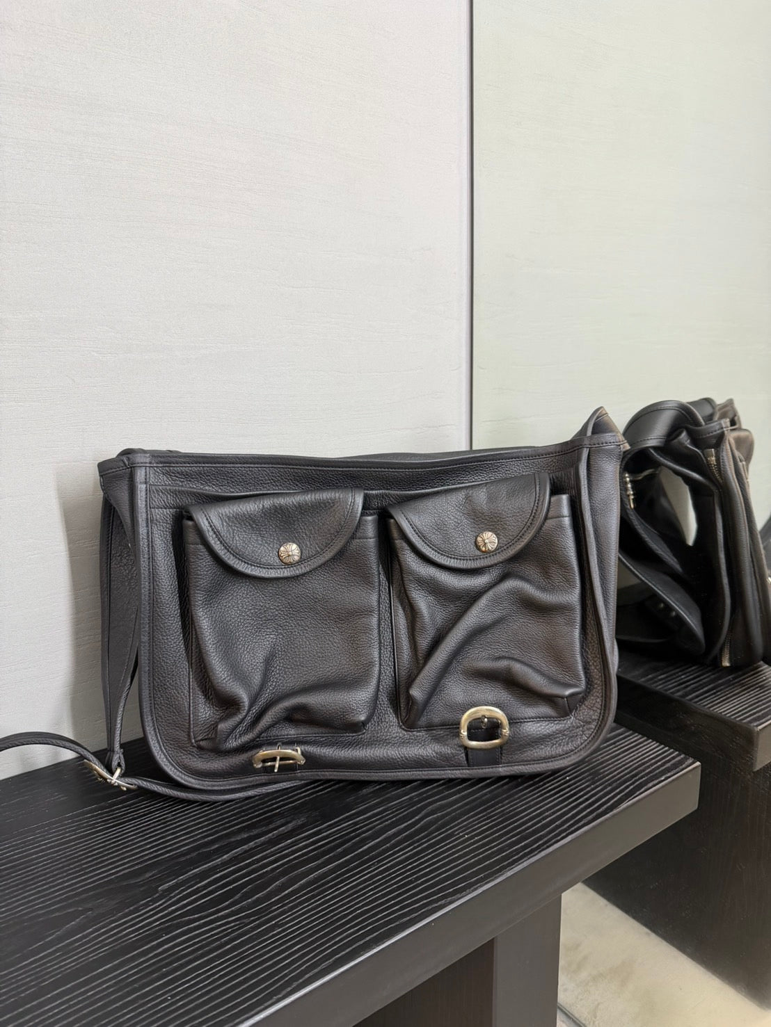 Chrome Hearts Leather Messenger Crossbody Bag