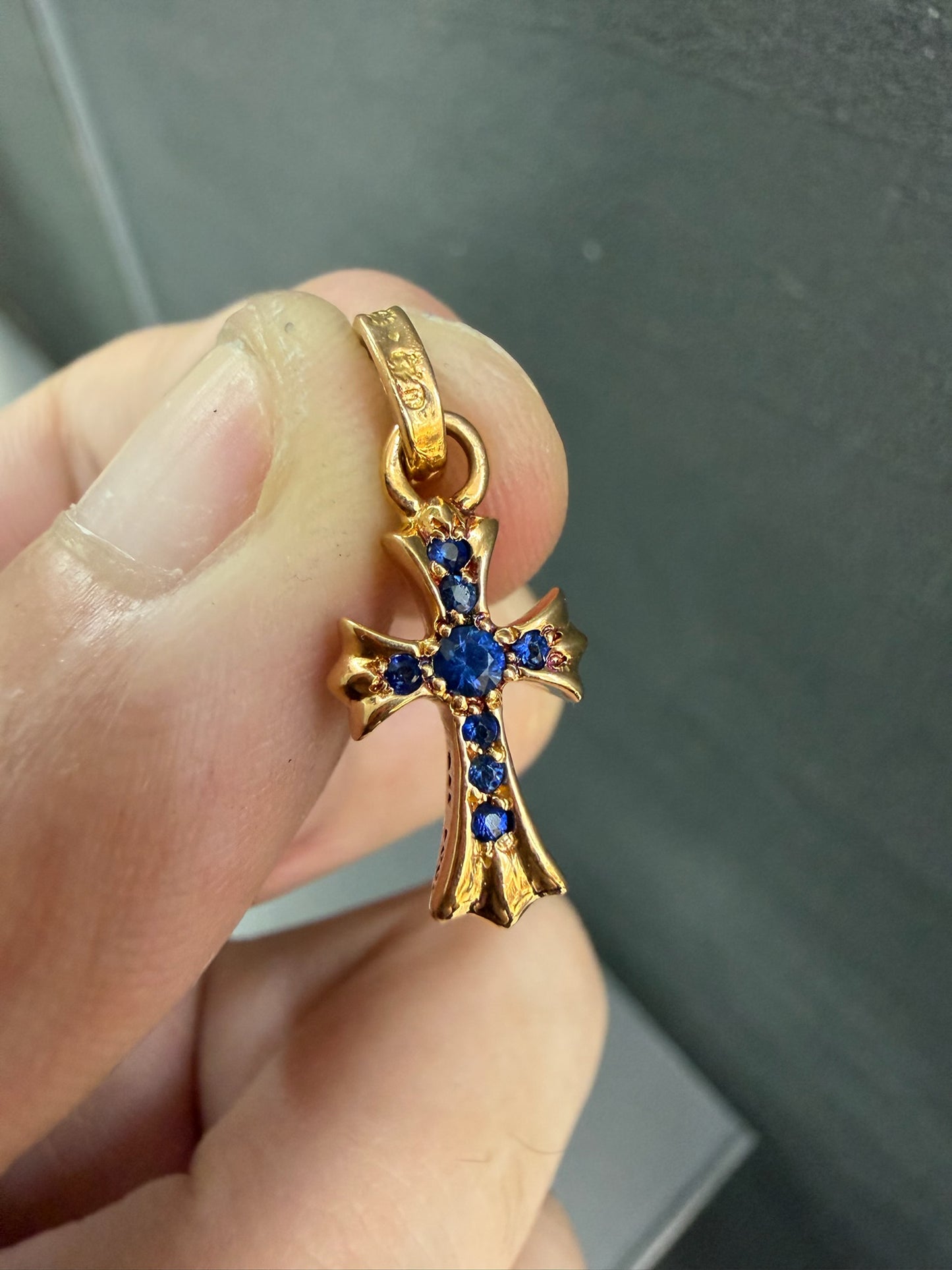Chrome Hearts 22k BBF Baby Fat Blue Sapphire Pendant with Diamonds