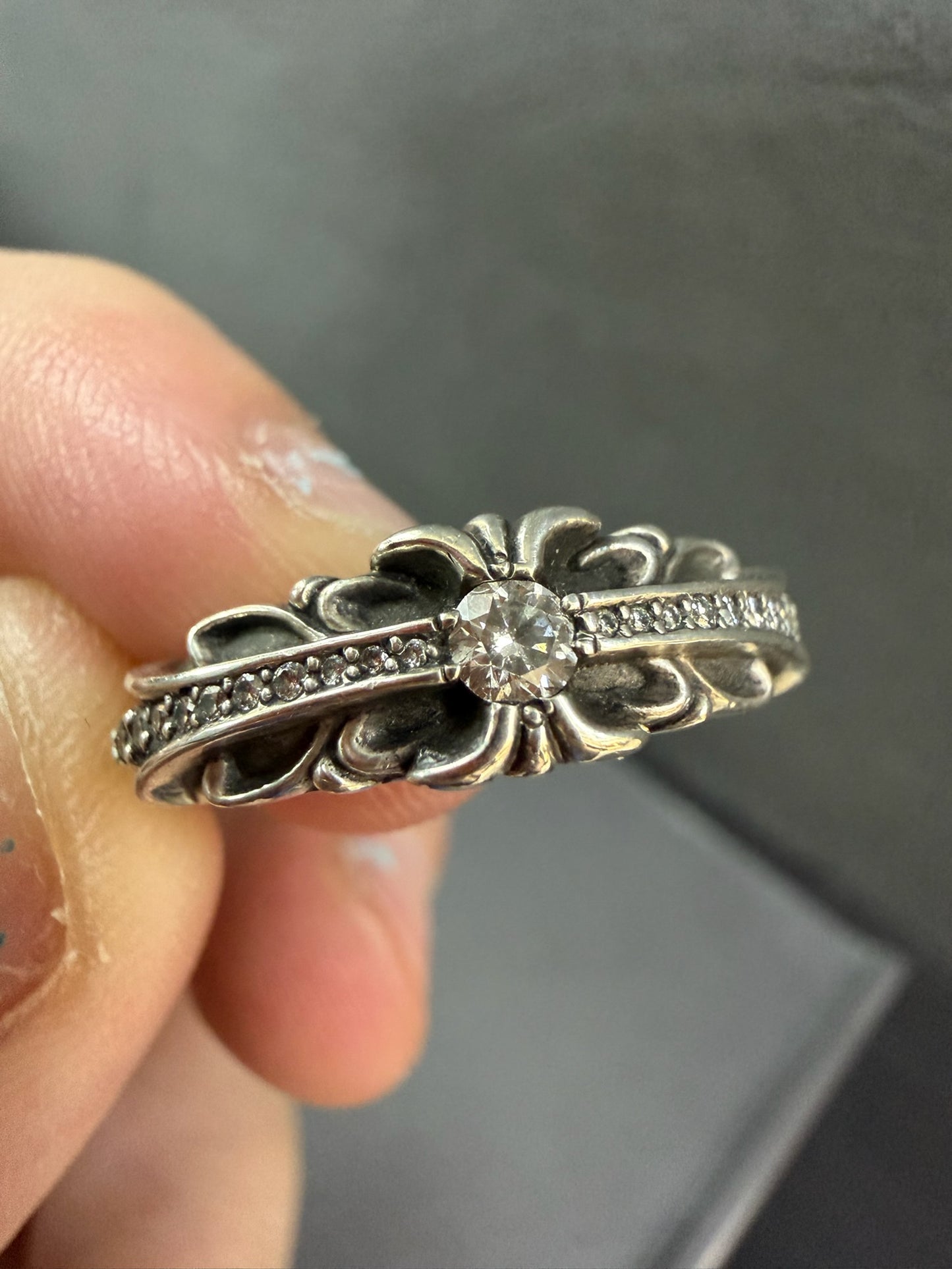 Chrome Hearts Baby Classic Floral Cross Ring with Diamonds