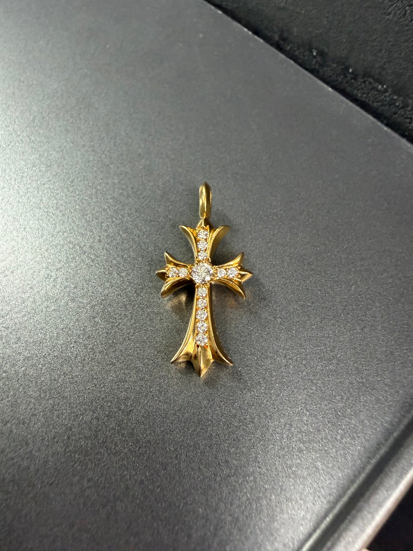Chrome Hearts 22k Tiny Cross Pendant with Diamonds