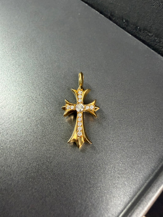 Chrome Hearts 22k Tiny Cross Pendant with Diamonds