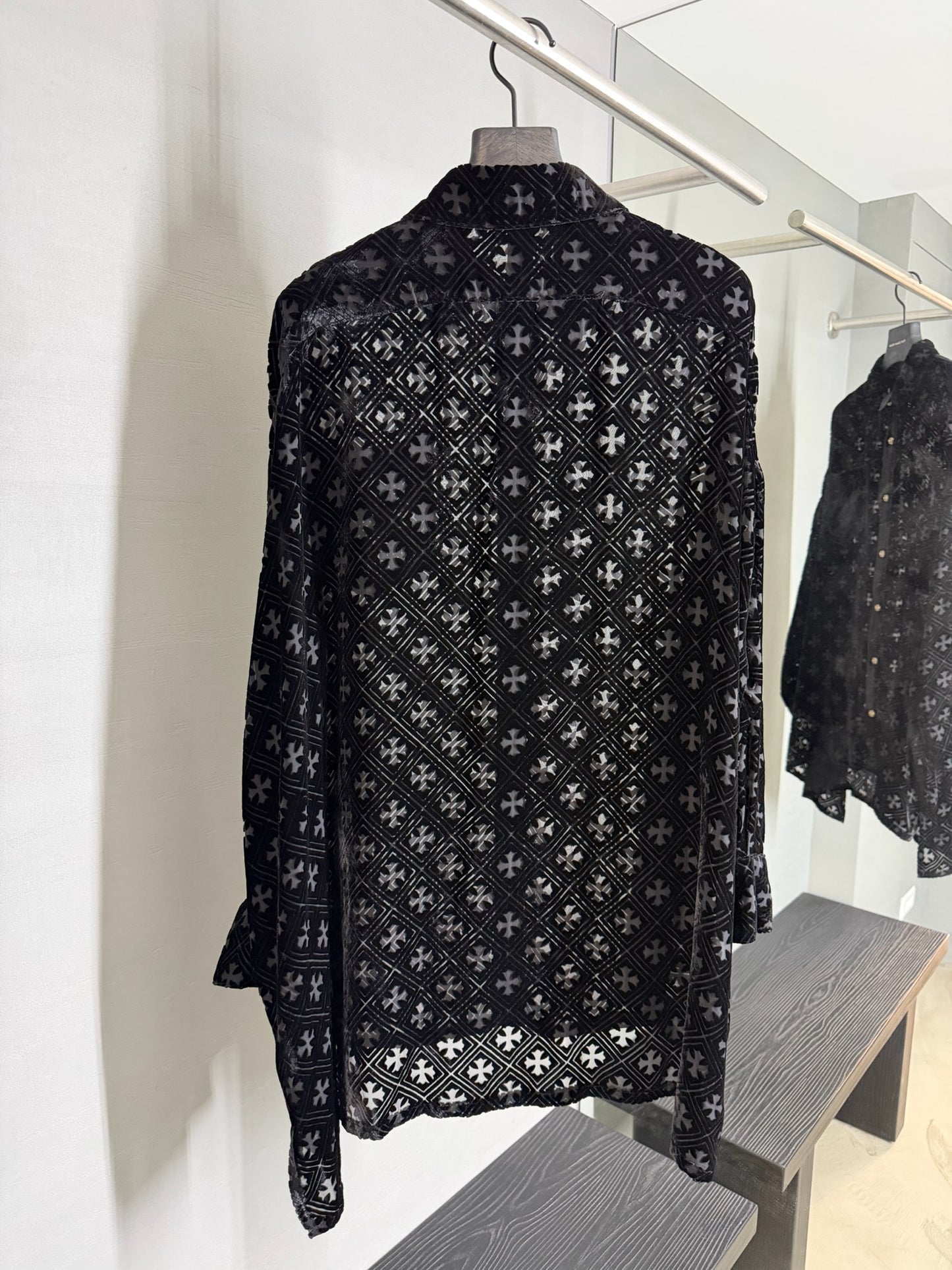 Chrome Hearts Mahal Kita Monogram Cross Velvet Shirt