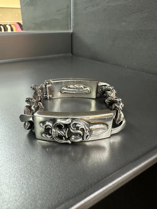 Chrome Hearts Dagger Hearts Fancy Link Double ID Bracelet