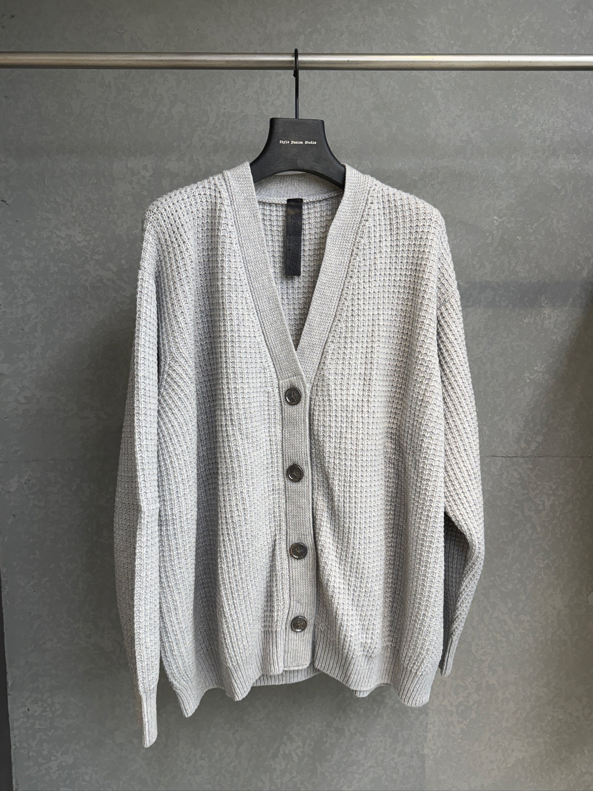 Chrome Hearts Cross Patch Grey Waffle Cashmere Cardigan