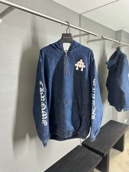 Chrome Hearts Ruckus Hooded Denim Cross Patch Jacket