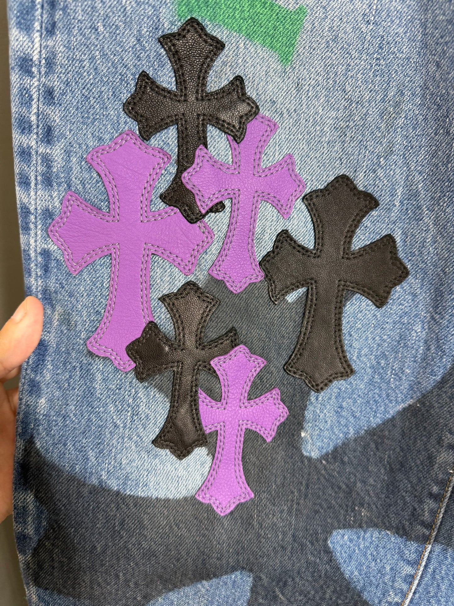 Chrome Hearts Multi Spray Painted Cross Patch 501 Jeans