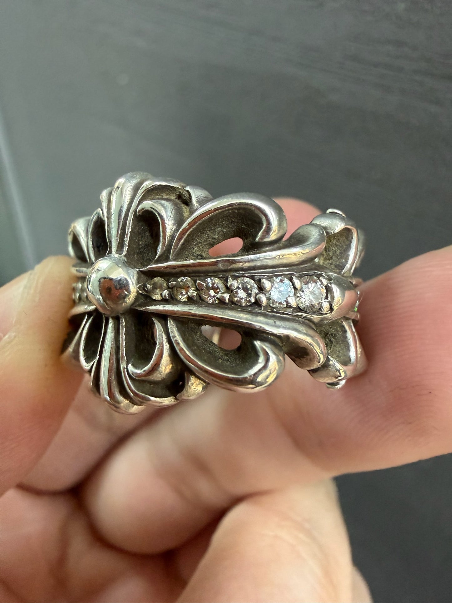 Chrome Hearts Double Floral Cross Ring with Diamond
