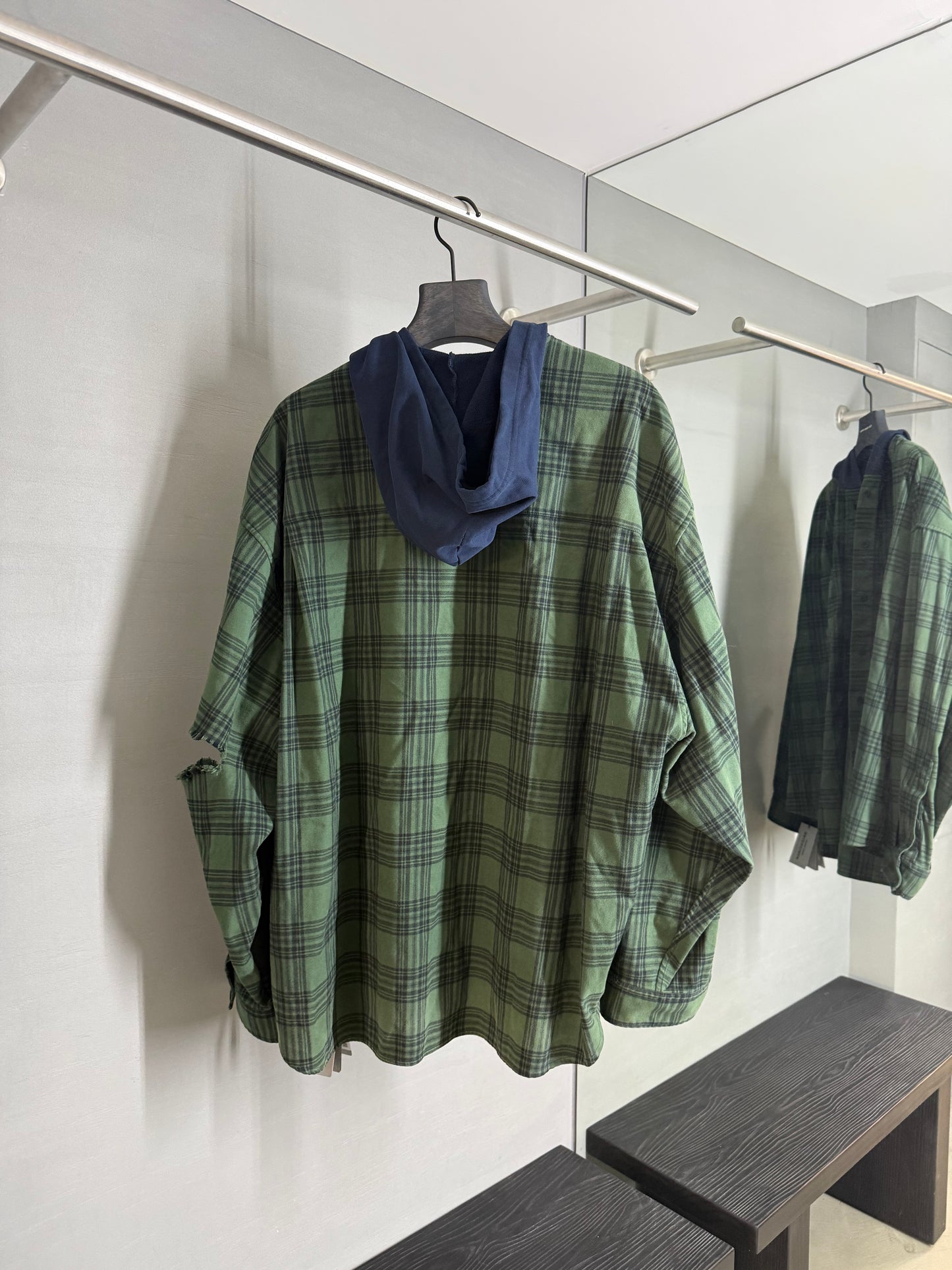 Balenciaga Checked Oversized Hooded Shirts