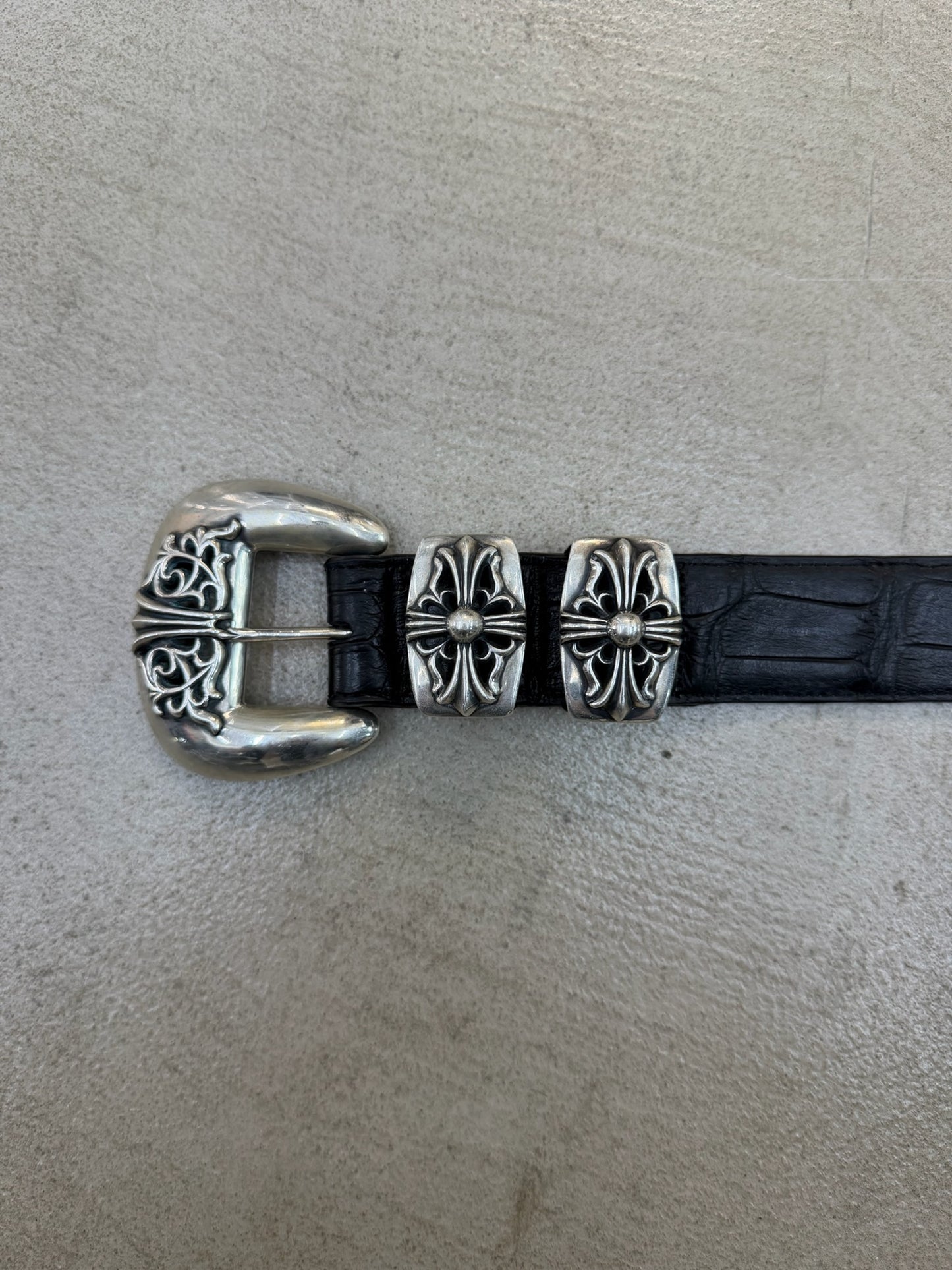 Chrome Hearts Alligator Leather 4 Piece Silver Black Western Cross Belt